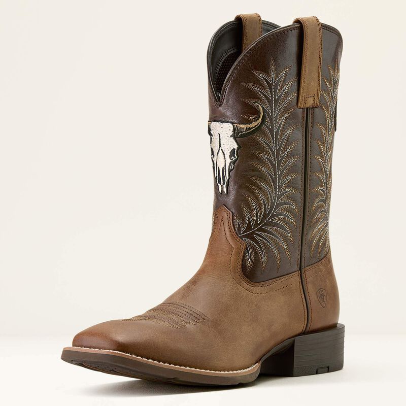 Ariat MNS Sport Steer Skull Wide Square Toe Cowboy Boot Sandstorm- 10064053