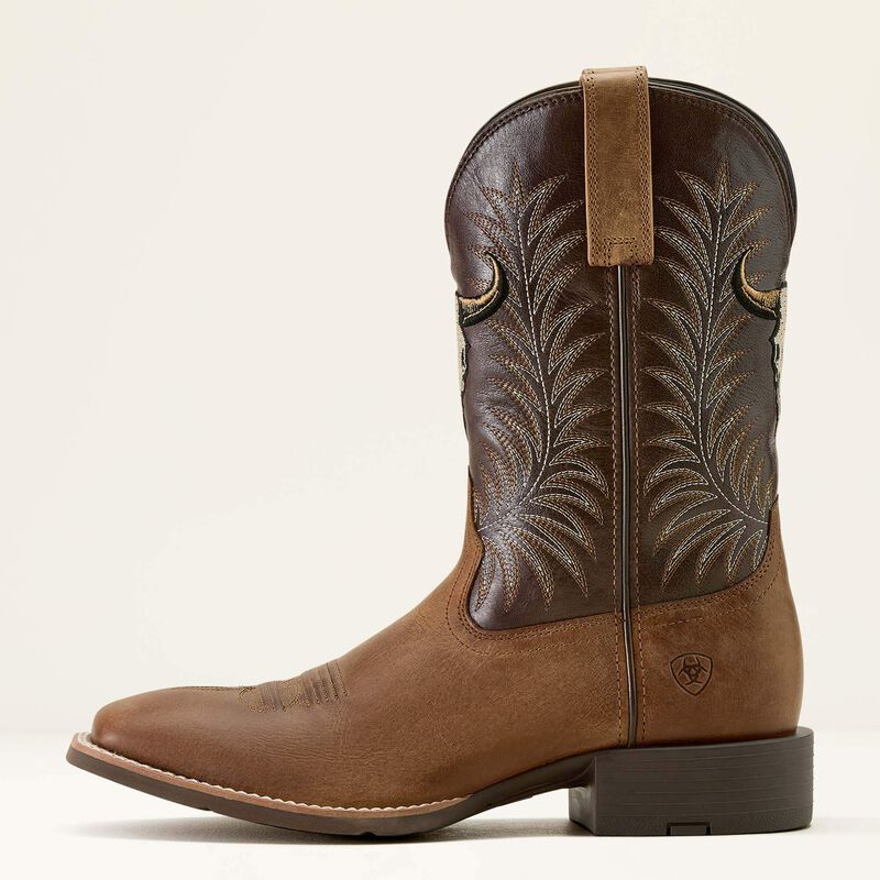 Ariat MNS Sport Steer Skull Wide Square Toe Cowboy Boot Sandstorm- 10064053