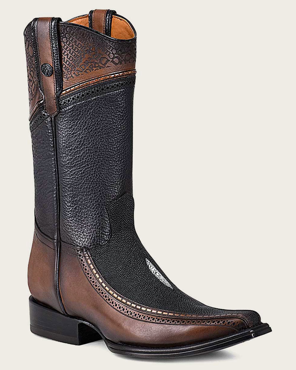 Cuadra Men's Black Stingray Laser Narrow Square Toe- CU628