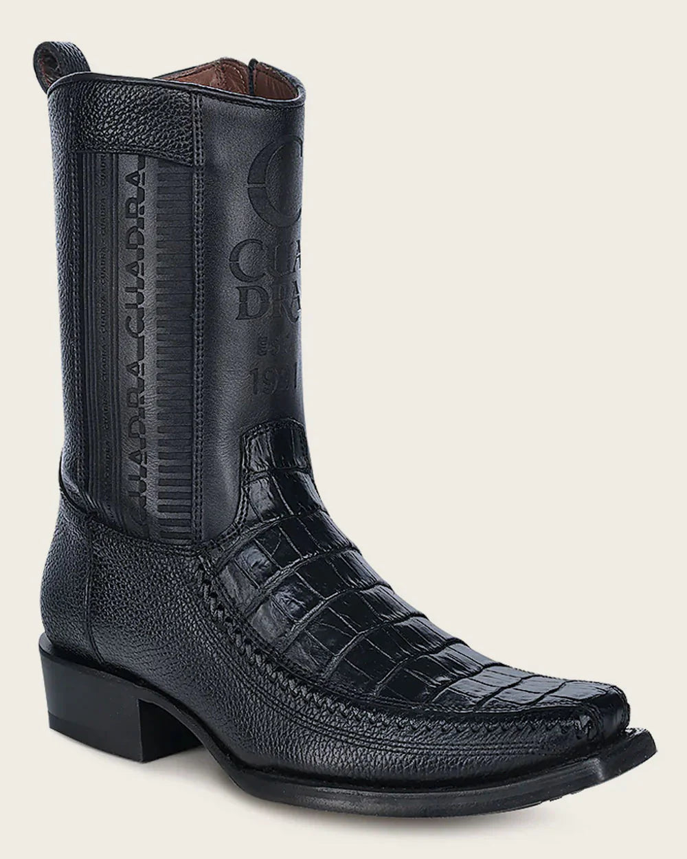 Cuadra Men's Plunge Black Caiman Laser & Woven Narrow Square Toe- CU805