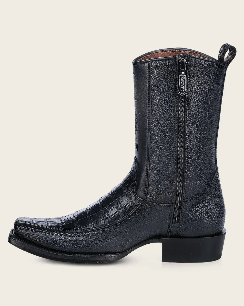 Cuadra Men's Plunge Black Caiman Laser & Woven Narrow Square Toe- CU805