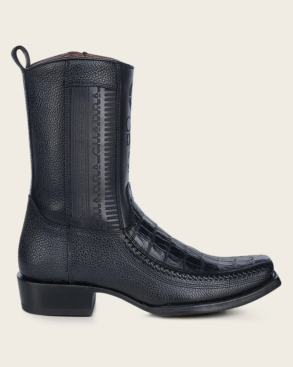Cuadra Men's Plunge Black Caiman Laser & Woven Narrow Square Toe- CU805