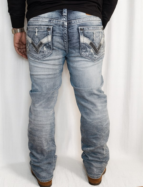 Straight Leg Men's Light Distressed Jean- WBS127-Straight-32L