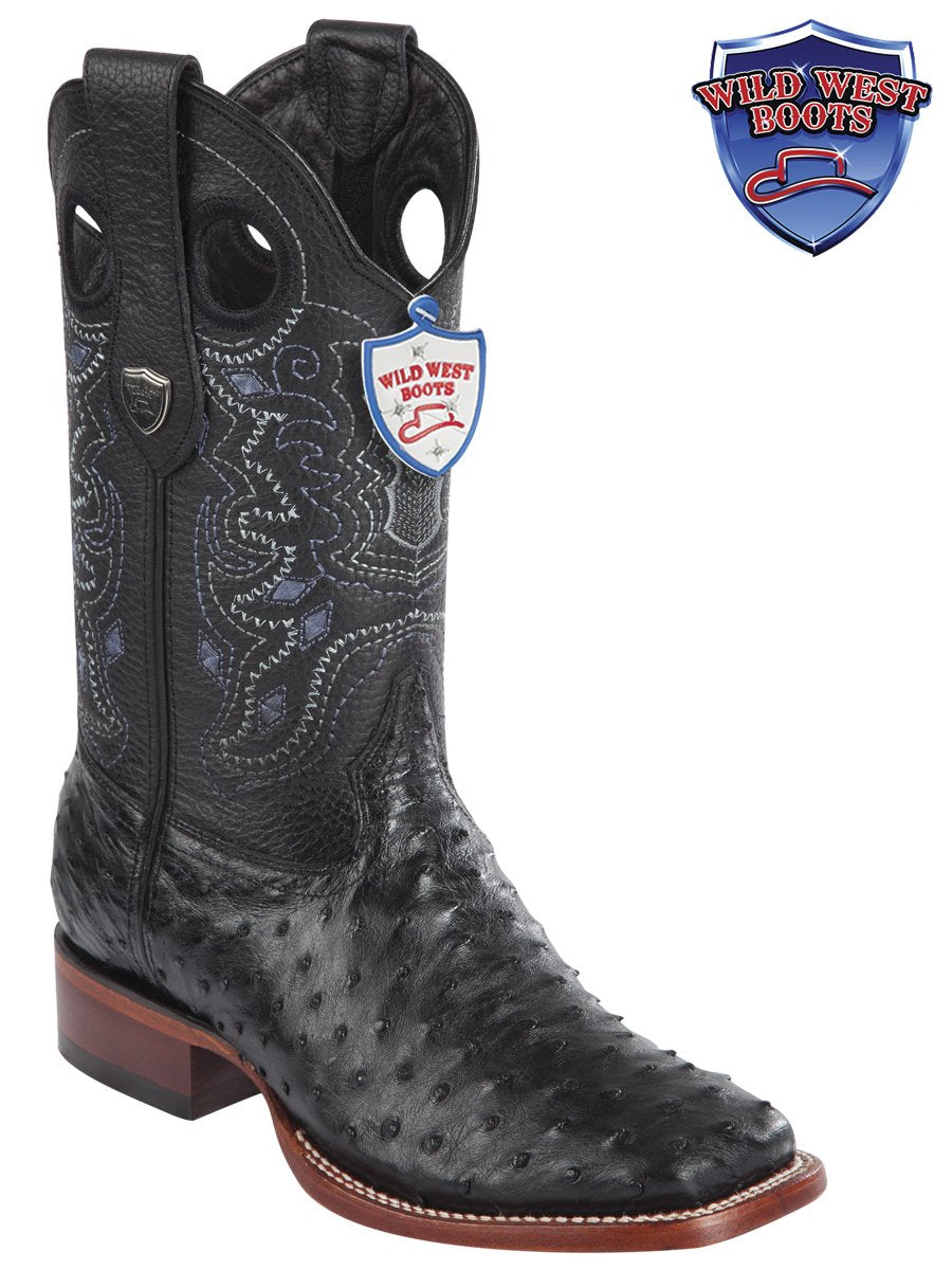 MEN'S WILD WEST BOOTS 28240305 OSTRICH WILD RANCH BLACK LEATHER SOLE