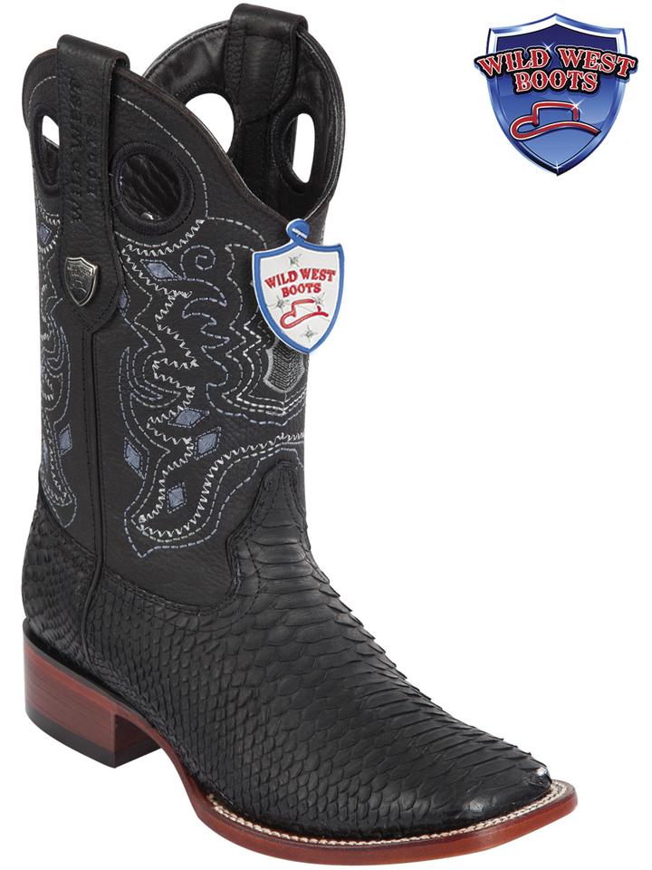 MEN'S WILD WEST BOOTS 2824G5705 PYTHON WILD RANCH BLACK GRASSO LEATHER SOLE