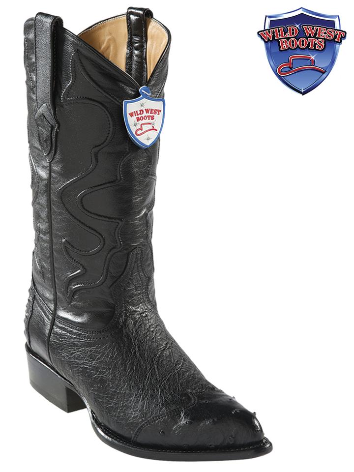 MEN'S WILD WEST BOOTS 2990405 SMOOTH OSTRICH (WING TIP) JTOE / PUNTAL BLACK