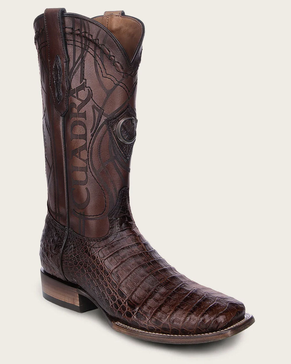 Cuadra Men's Brown Caiman Laser & Embroidery Square Toe- CU456