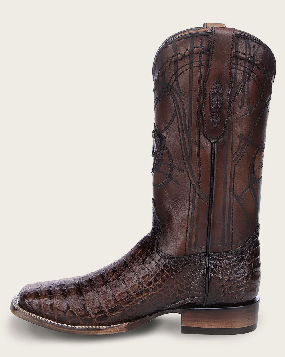 Cuadra Men's Brown Caiman Laser & Embroidery Square Toe- CU456
