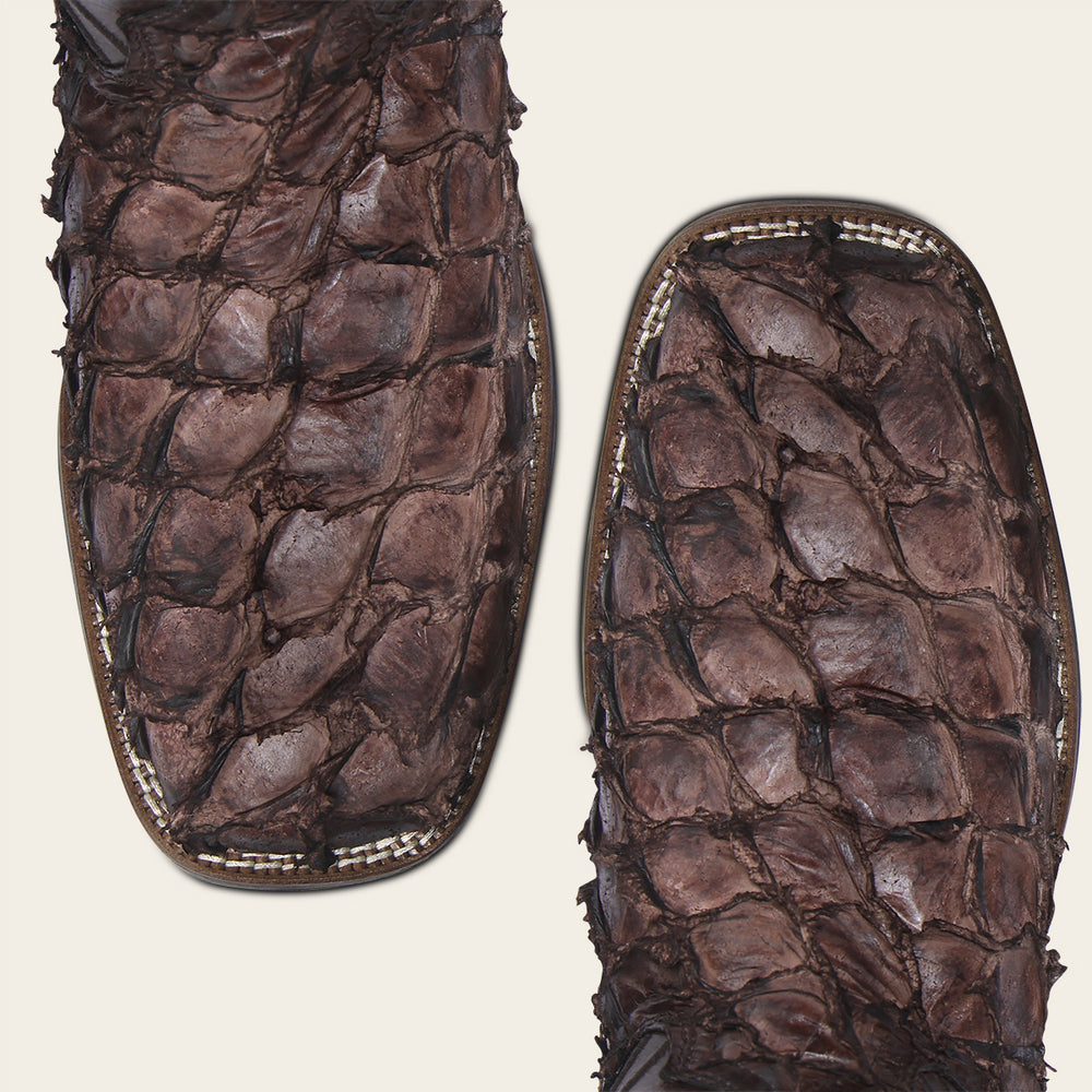 Cuadra Men's Brown Pirarucu Studs & Embroidery Woven Square Toe- CU980-L