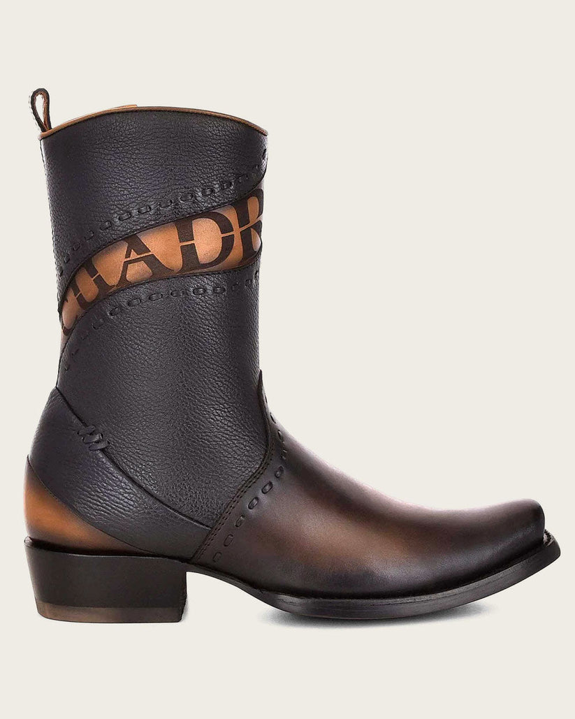 Cuadra Men's Viena Black Laser Woven & Zipper Narrow Square Toe- CU559