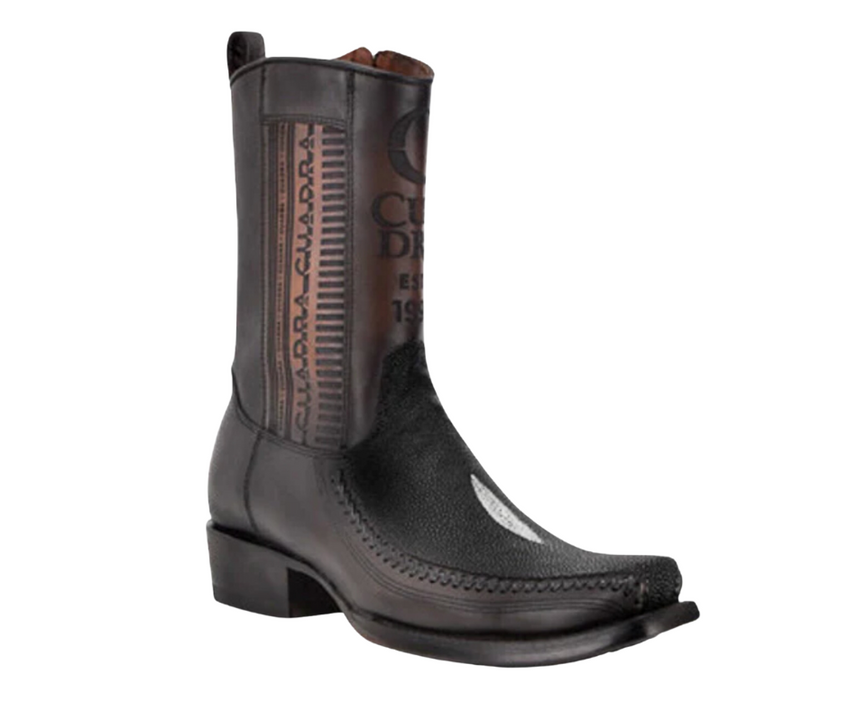 Cuadra MN Black Stingray Laser & Woven Narrow Square Toe- CU783