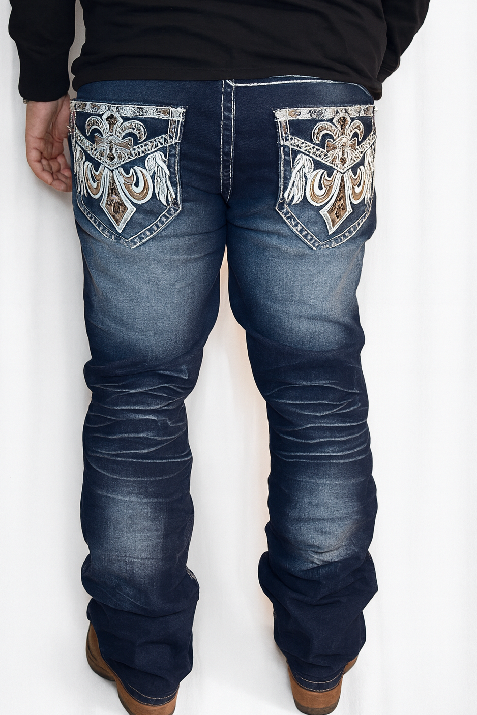 Men's Straight Medium Blue Jeans- Y1291-B-Straight-32L