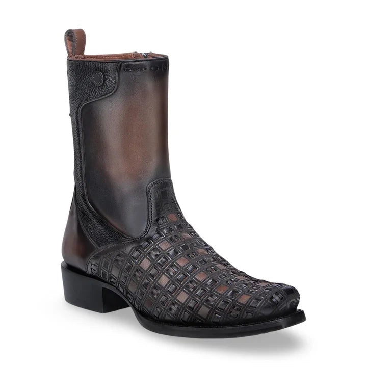 Cuadra MN Chocolate & Black Laser Woven Zipper Narrow Square Toe- CU940