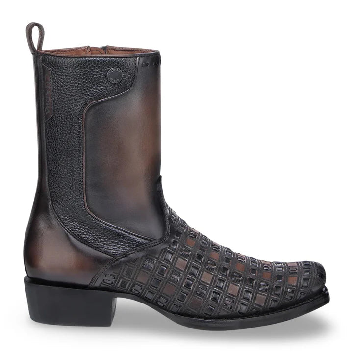 Cuadra MN Chocolate & Black Laser Woven Zipper Narrow Square Toe- CU940