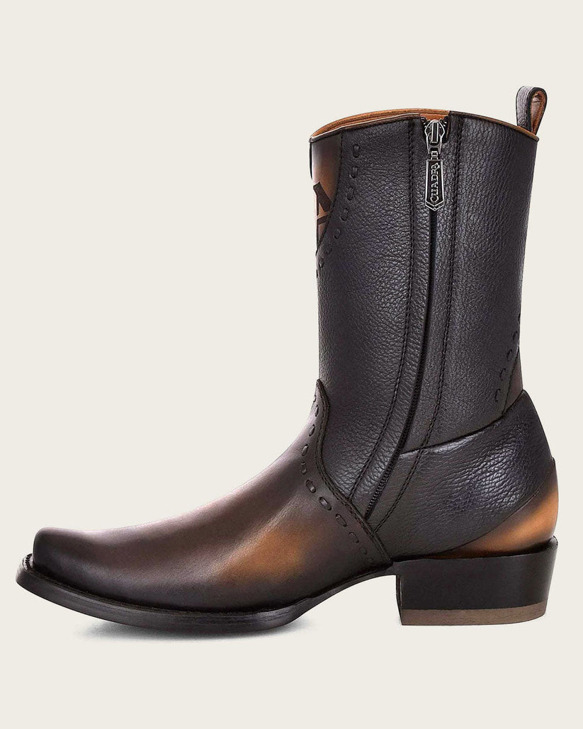 Cuadra Men's Viena Black Laser Woven & Zipper Narrow Square Toe- CU559